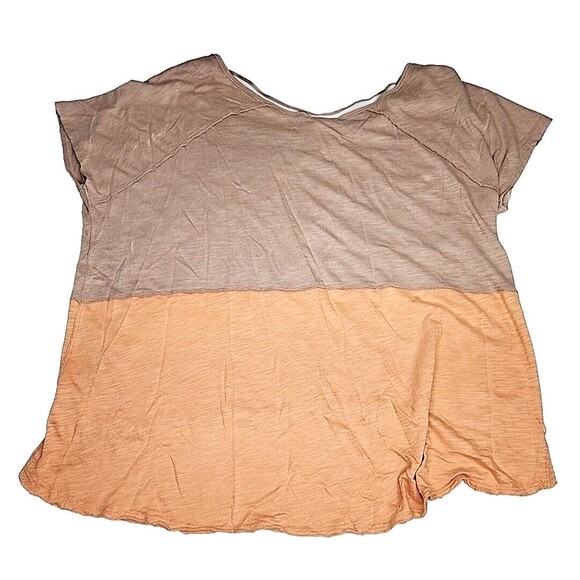 FREE PEOPLE Sz XS WE THE FREE MIDNIGHT COLORBLOCK SHORT SLEEVE TEE PEACH COMB - Picture 6 of 14